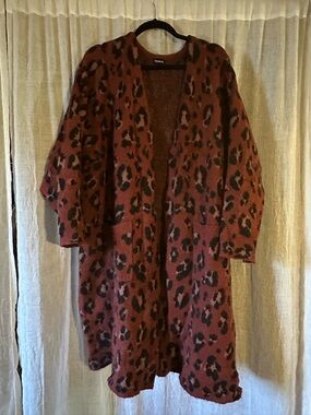 torrid rust leopard print long open-front cardigan